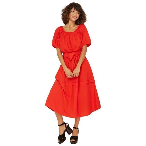 Roller Rabbit Cotton Poplin Scoop Neck Midi Dress Womens Medium MISSING BELT - Picture 2 of 6
